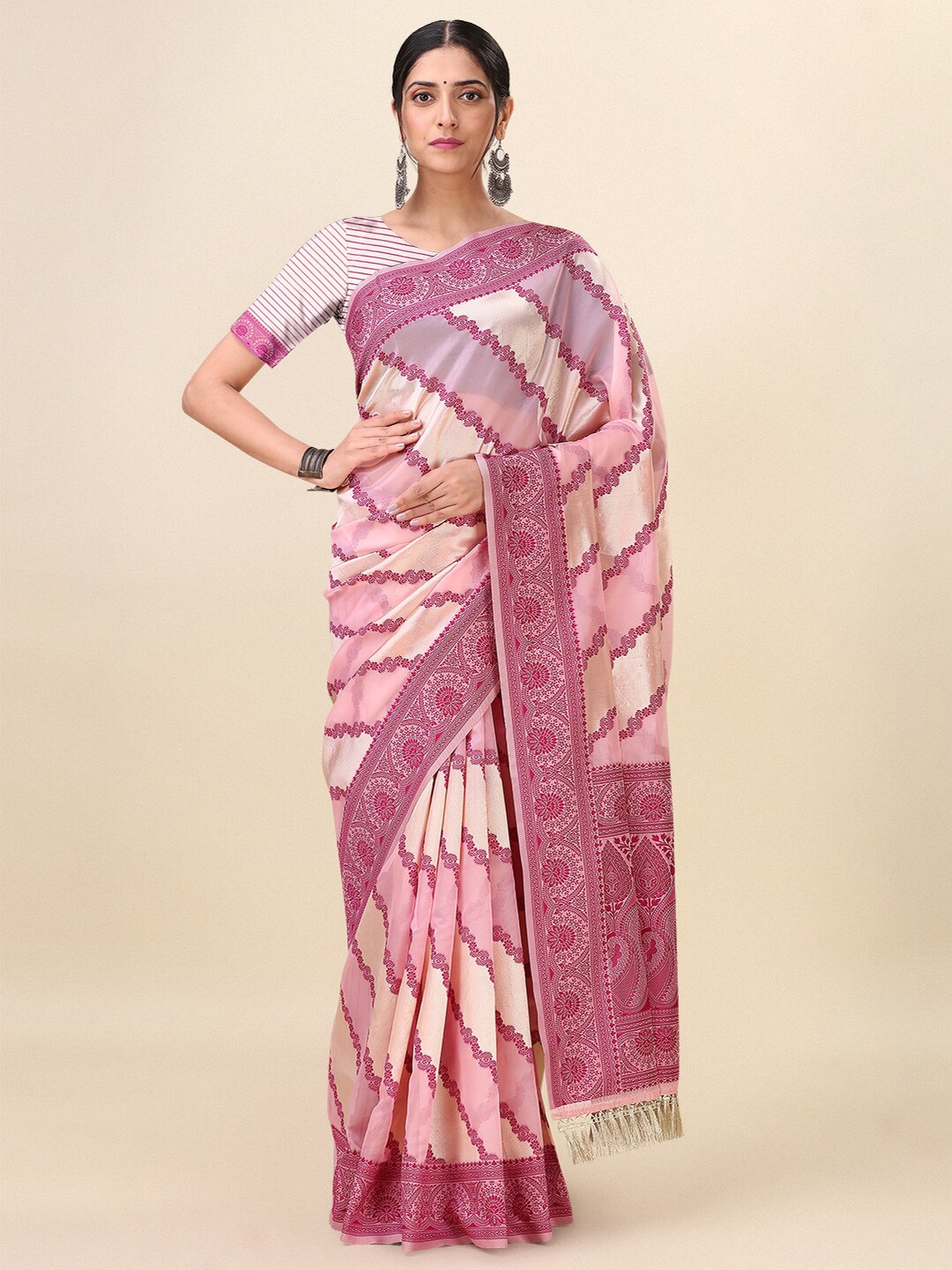 

Dhyey Fashion Leheriya Woven Design Zari Uppada Saree, Purple