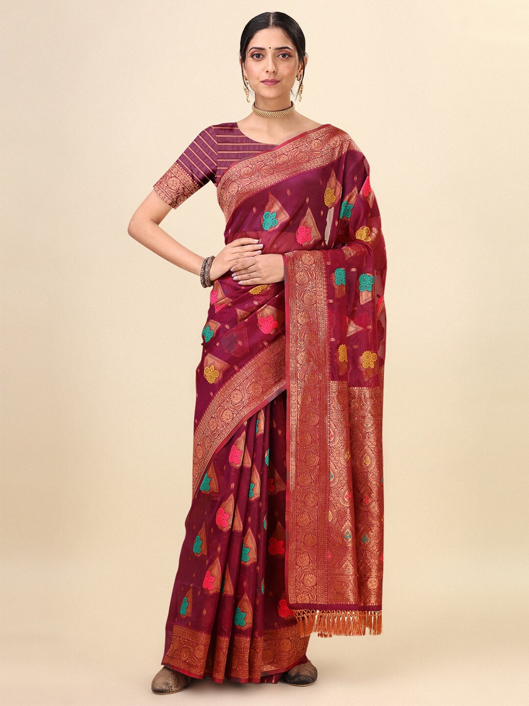 

Dhyey Fashion Floral Woven Design Zari Saree, Purple