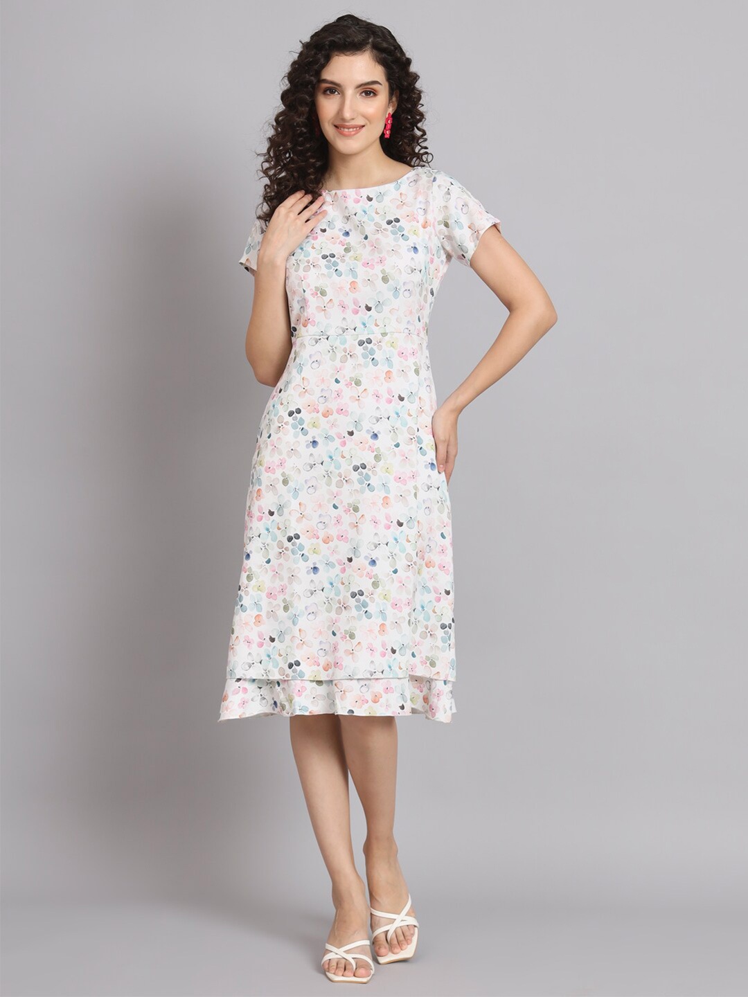 

PowerSutra Floral Print Sheath Midi Dress, White