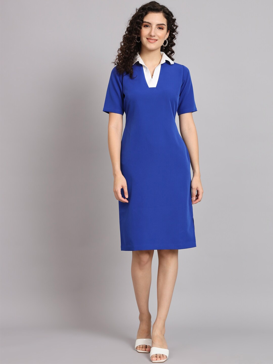 

PowerSutra Shirt Collar Sheath Dress, Blue