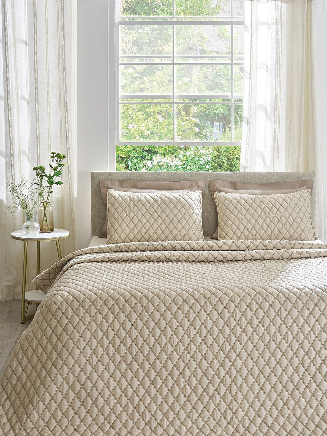 

DDecor Beige Embroidered Mild Winter 210 GSM Double Bed Cotton Comforter & 2 Pillow Covers