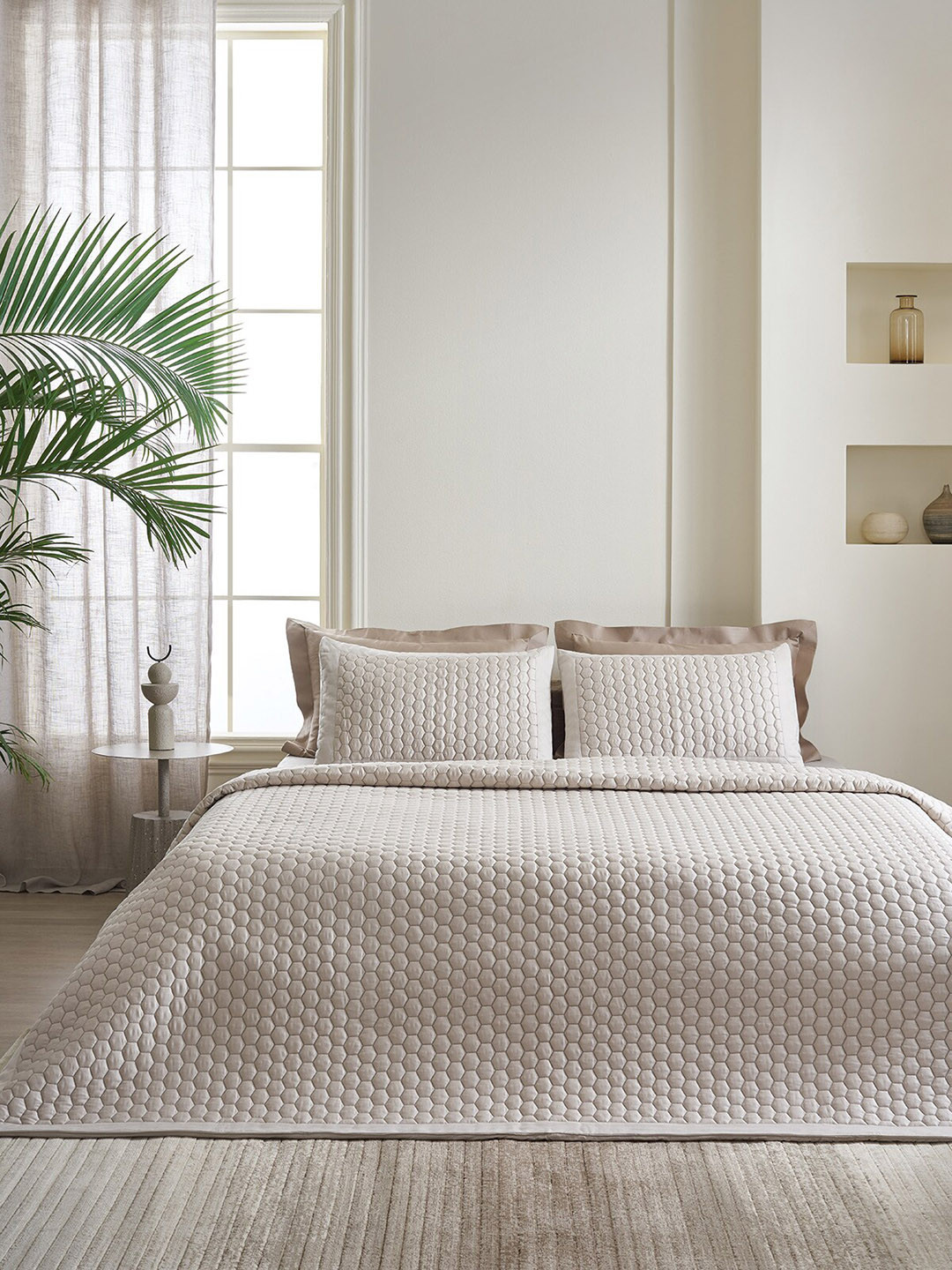 

DDecor Beige Embroidered Cotton 210 TC Double Bed Comforter With 2 Pillow Covers