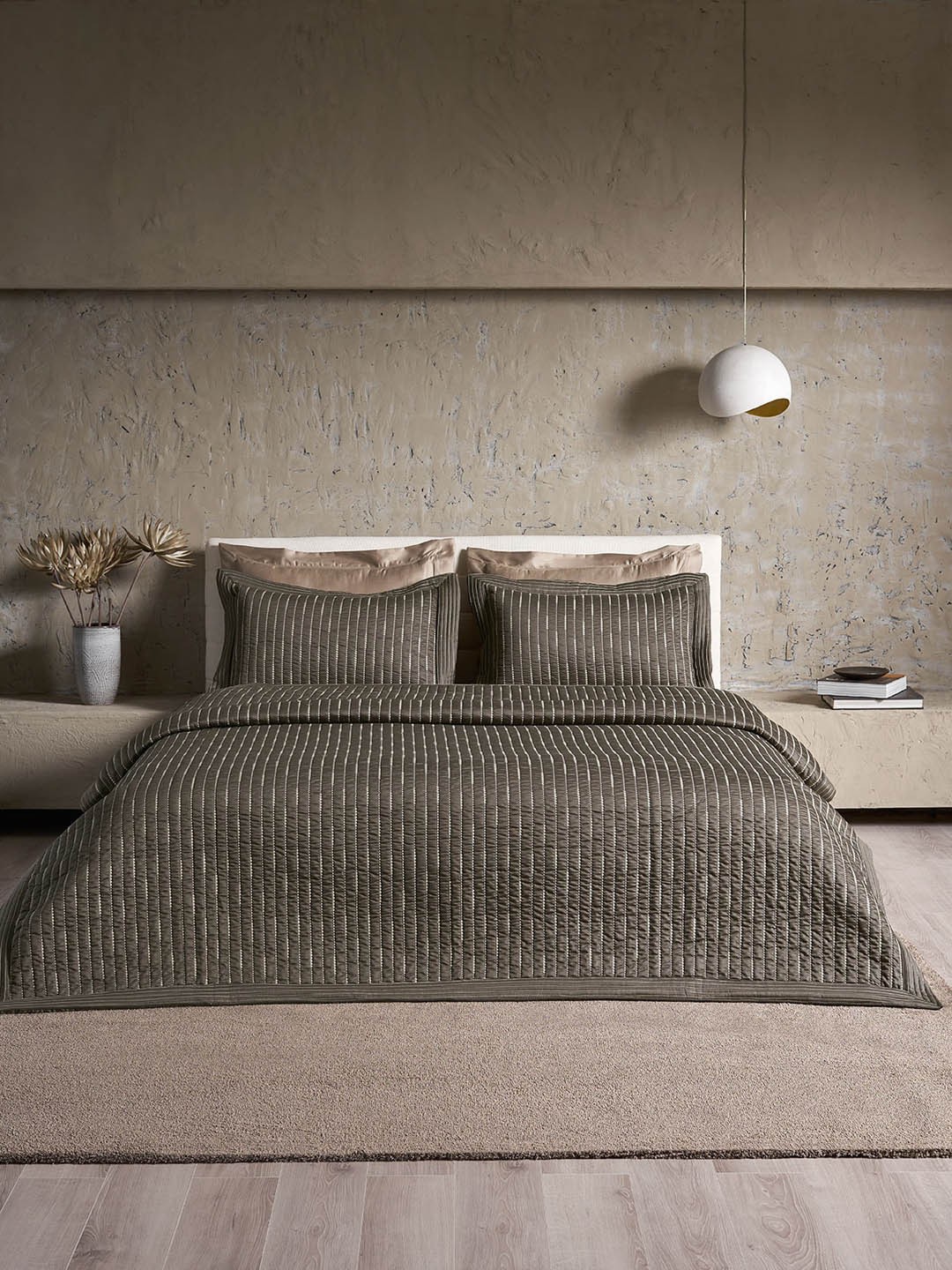 

DDecor Grey Geometric Embroidered Cotton 210 TC Comforter With 2 Pillow Covers