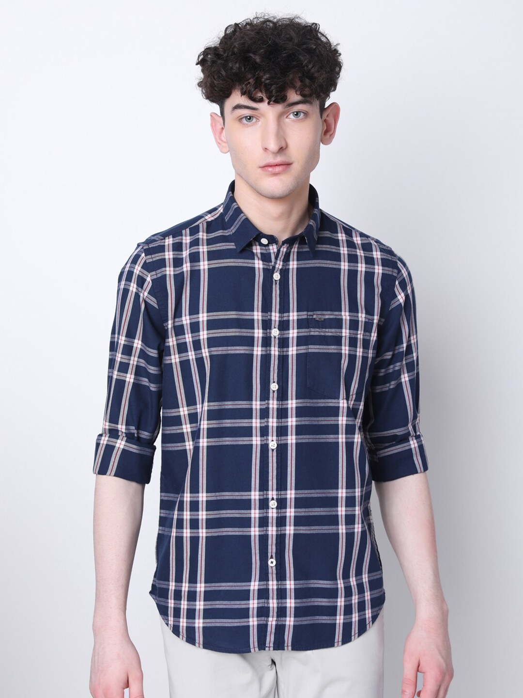 

MOZZO Classic Tartan Checks Cotton Casual Shirt, Blue
