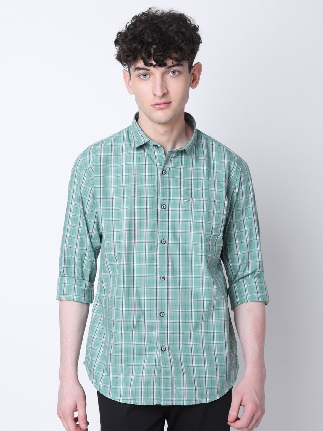 

MOZZO Classic Tartan Checked Cotton Casual Shirt, Green