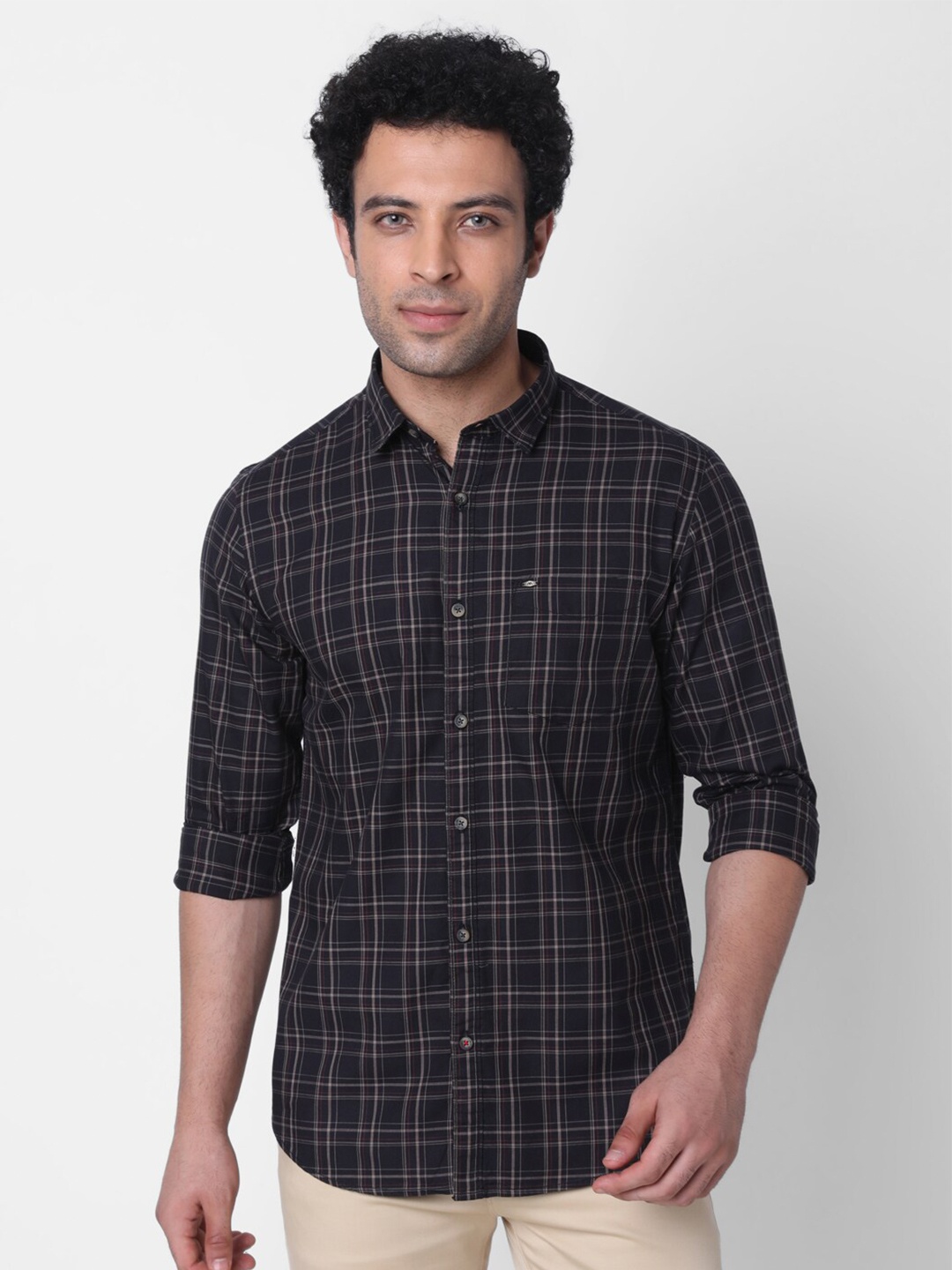 

MOZZO Classic Tartan Checks Cotton Casual Shirt, Black