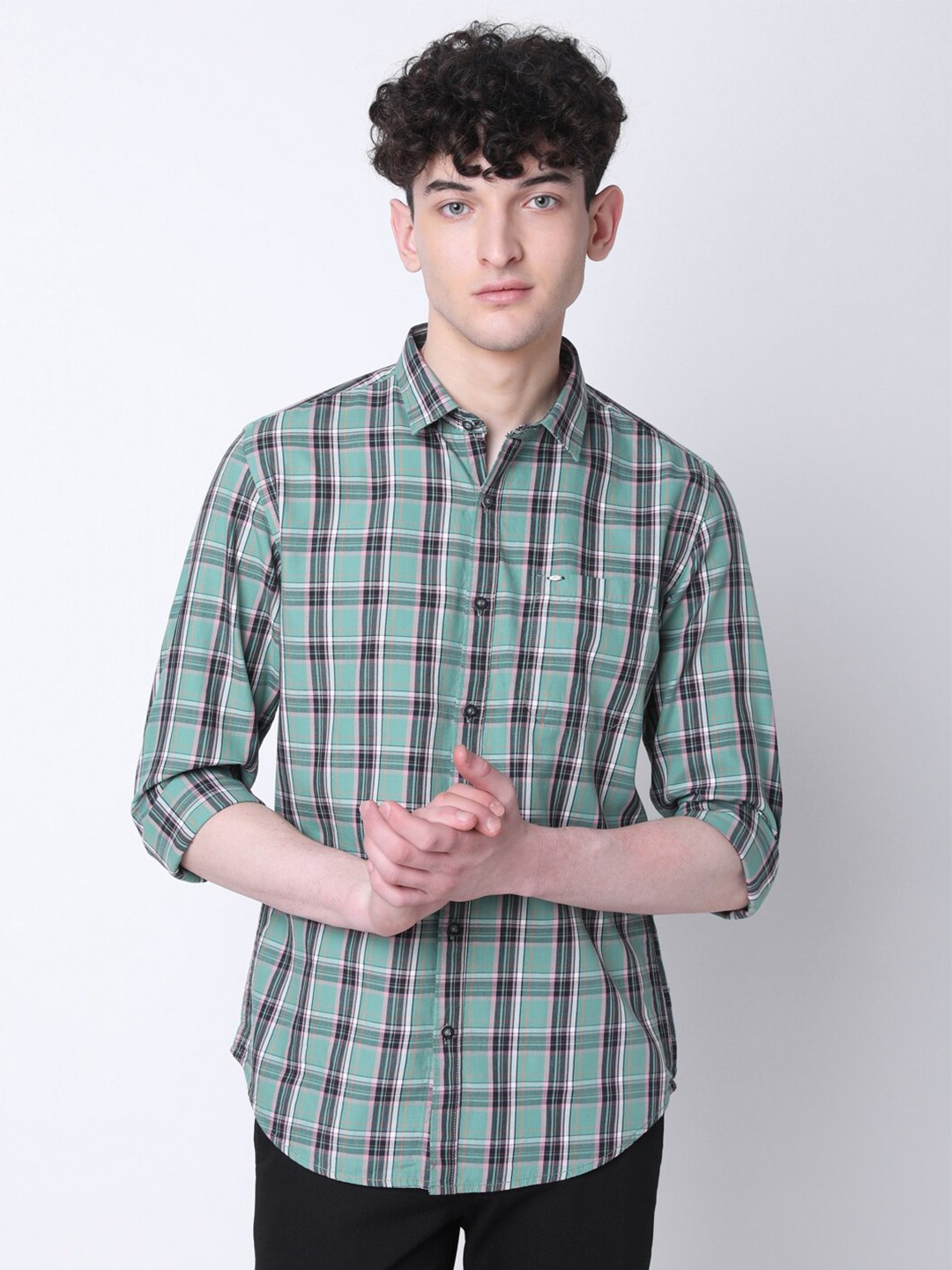 

MOZZO Classic Tartan Checks Cotton Casual Shirt, Green