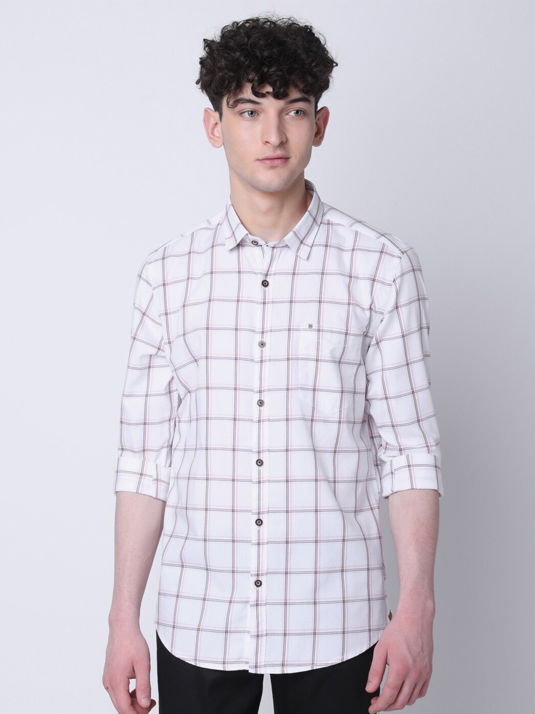 

MOZZO Classic Tartan Checks Cotton Casual Shirt, White