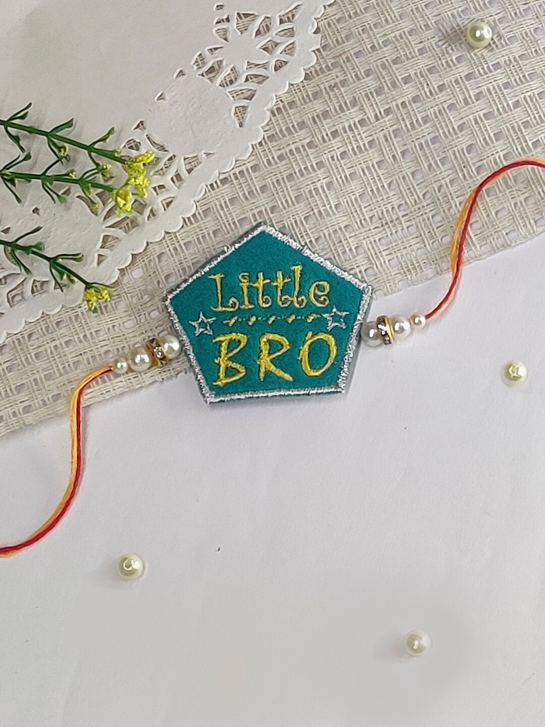 

The Magic Wand Unisex Pearl Beaded Little Bro Charm Rakhi, Blue