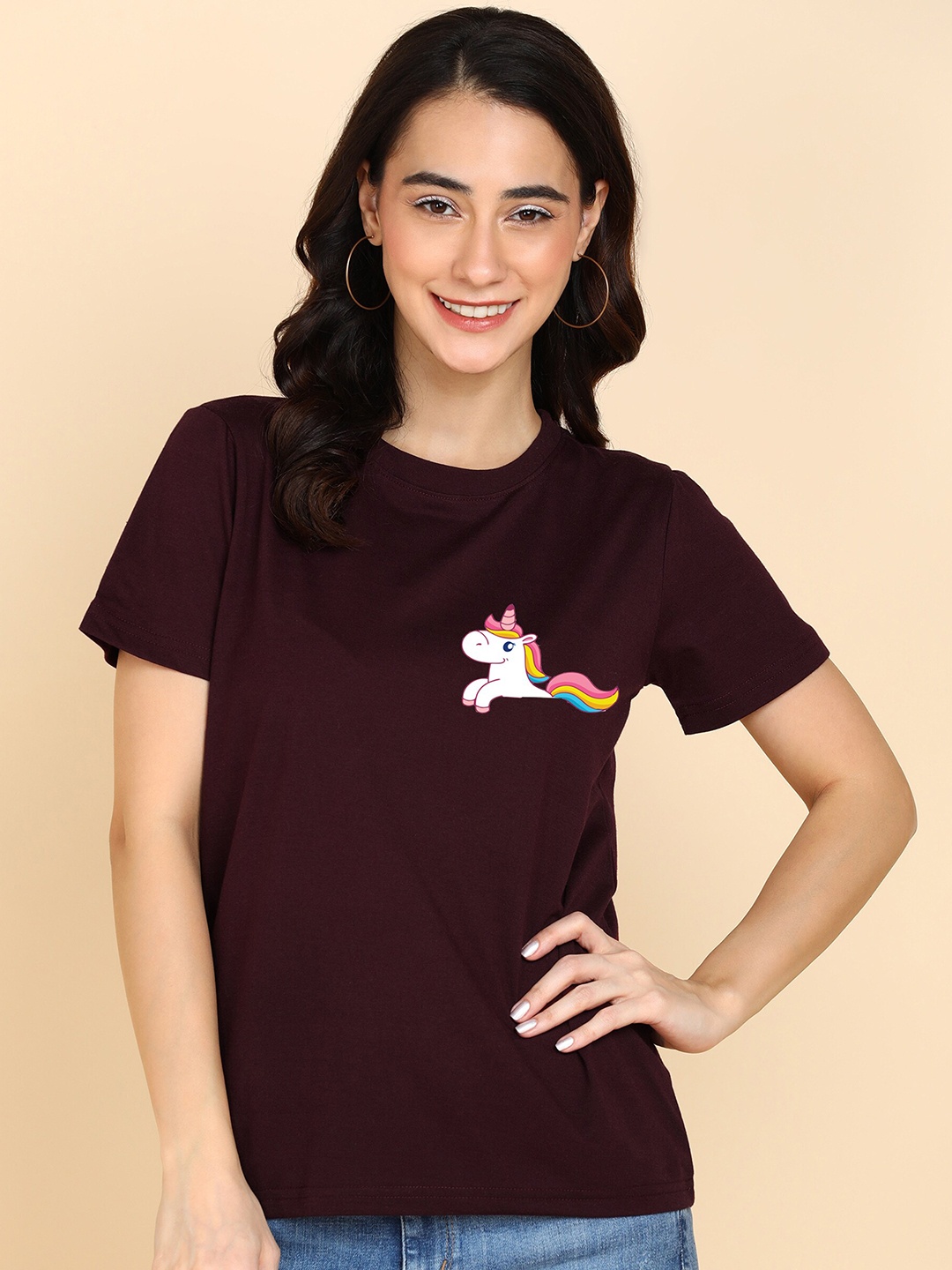 

Adyavastram Graphic Printed Round Neck Cotton T-shirt, Maroon