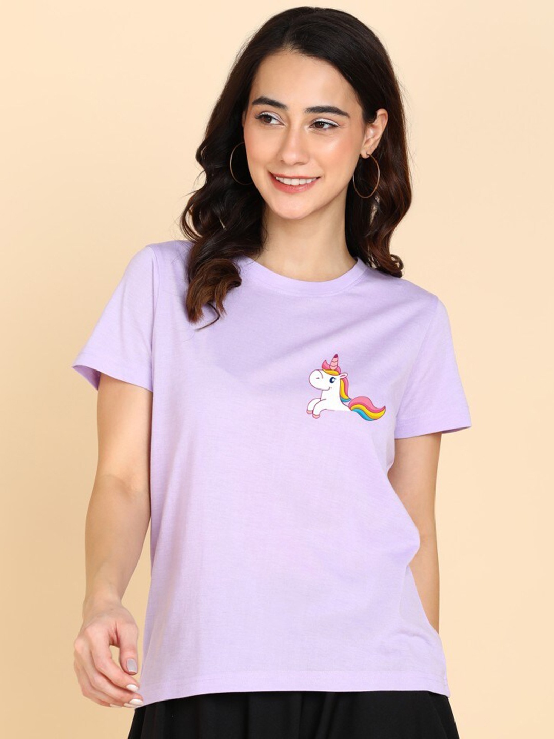 

Adyavastram Round Neck Regular Fit Cotton Casual T-shirt, Purple