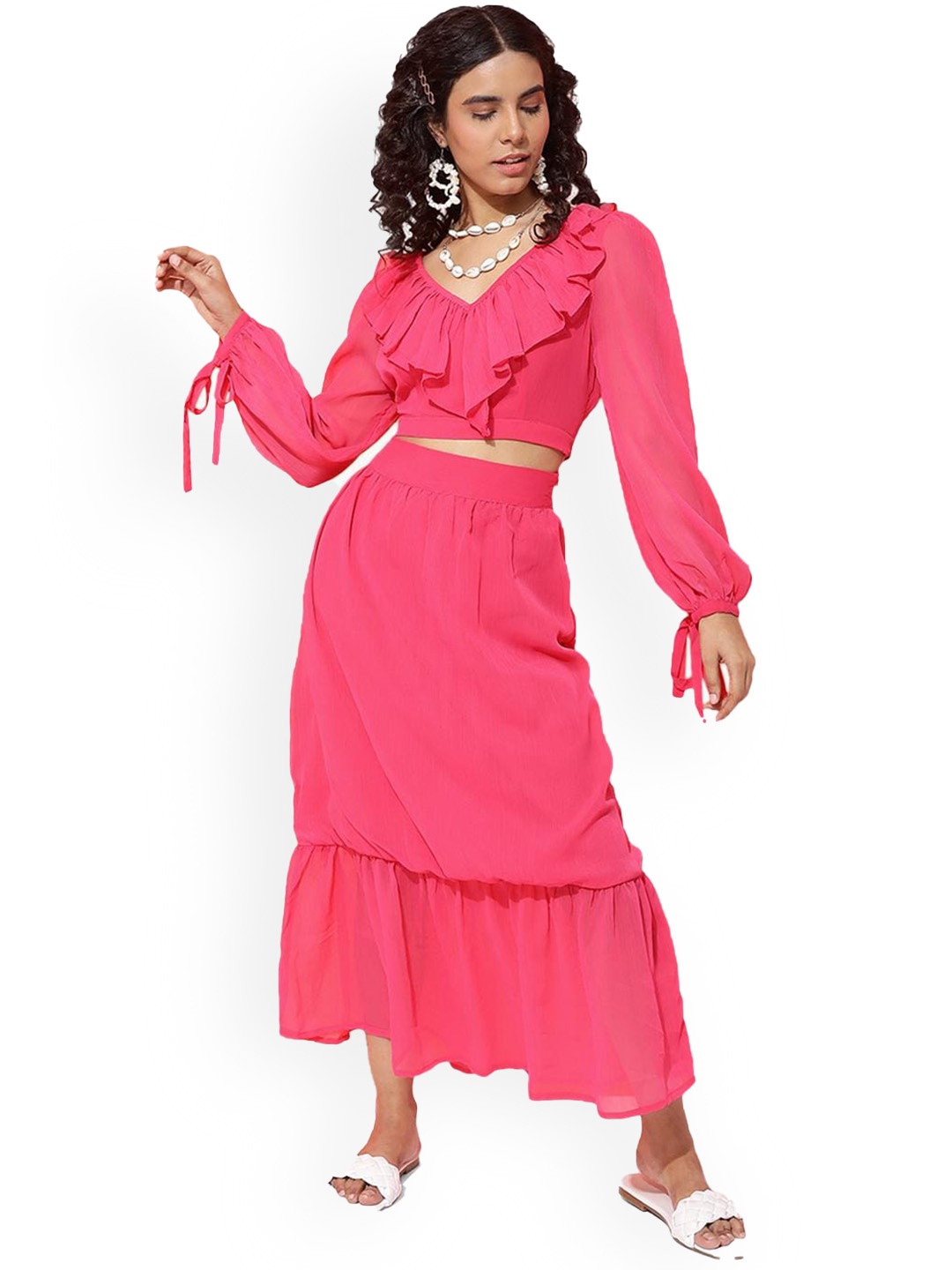 

Virgio Ruffled Crop Top With Skirt, Pink