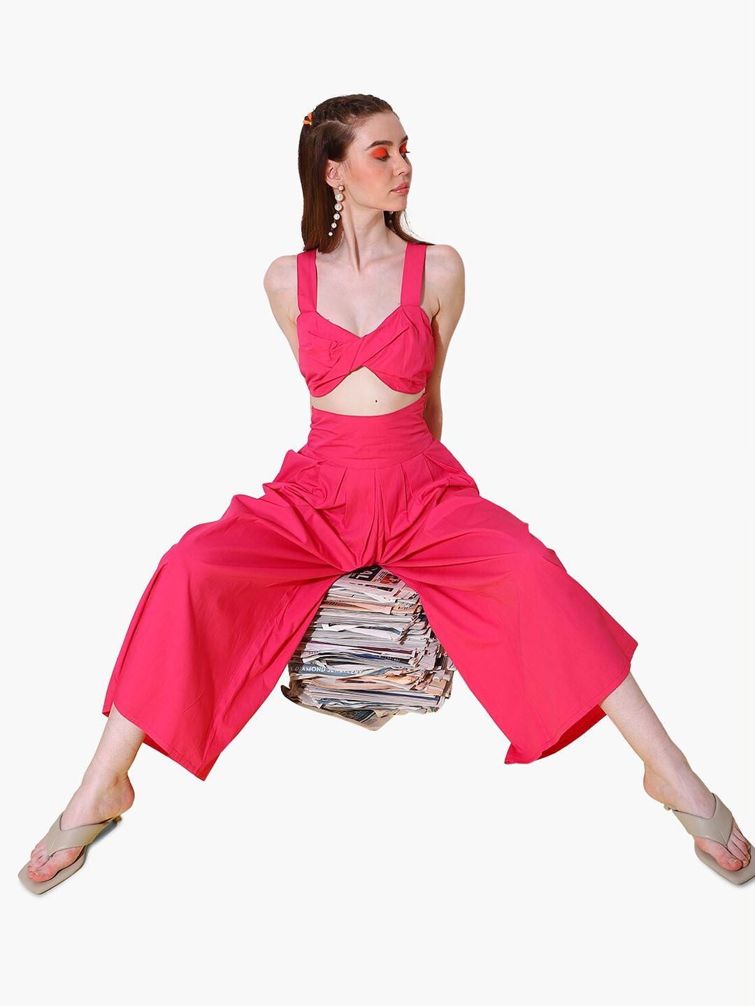 

Virgio Pure Cotton Crop Top With Palazzos, Pink