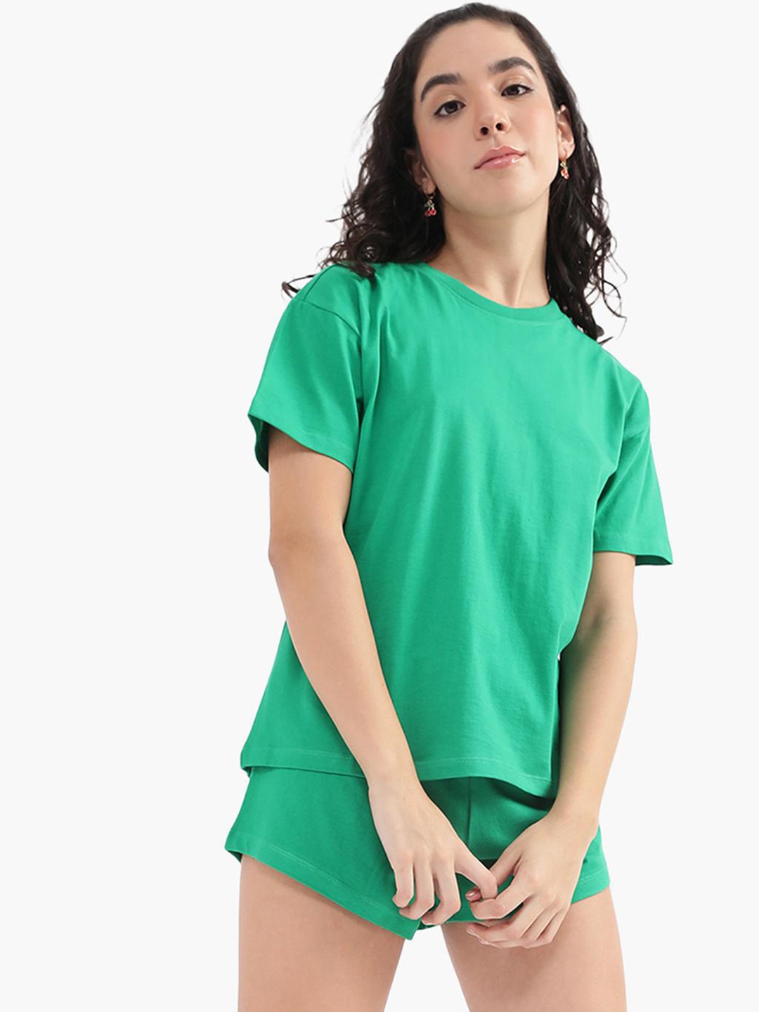 

Virgio Drop Shoulder Pure Cotton T-shirt And Shorts, Green