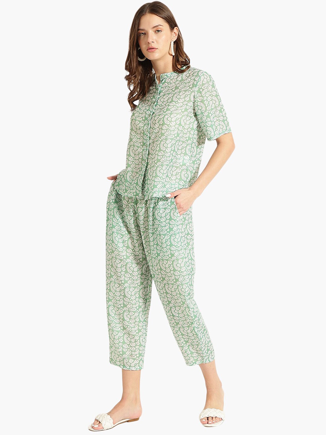 

Virgio Abstract Printed Pure Cotton Top With Trouser, Green