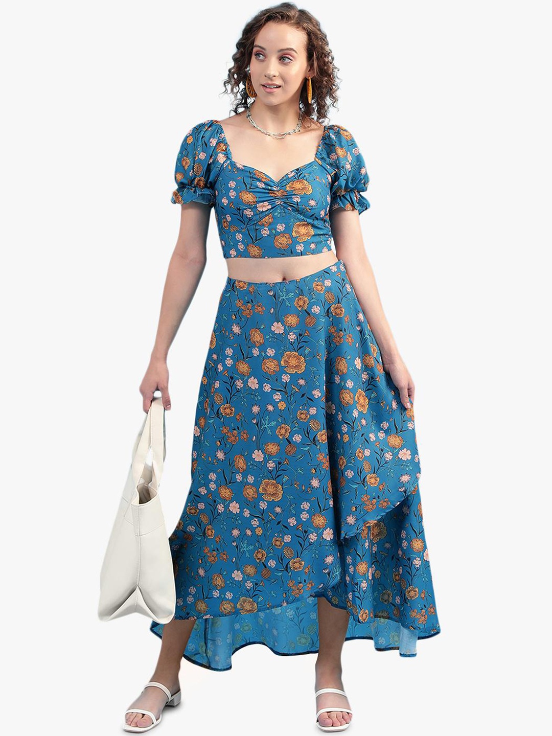 

Virgio Floral Printed Top and Skirt, Blue
