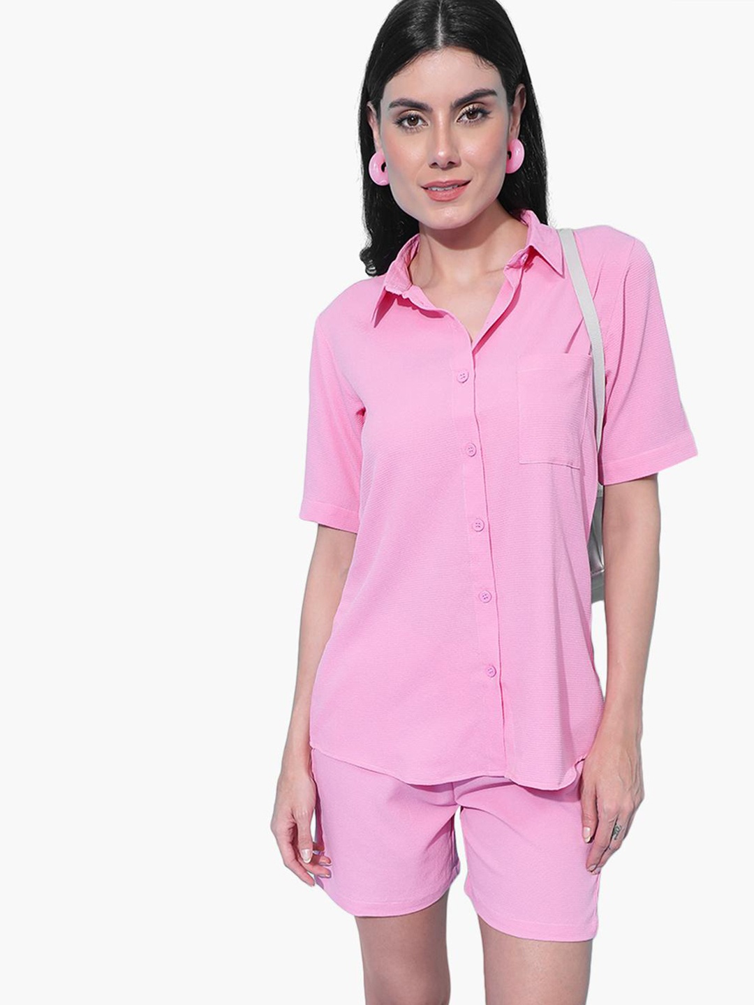 

Virgio Self Design Shirt Collar Shirt and Shorts, Pink