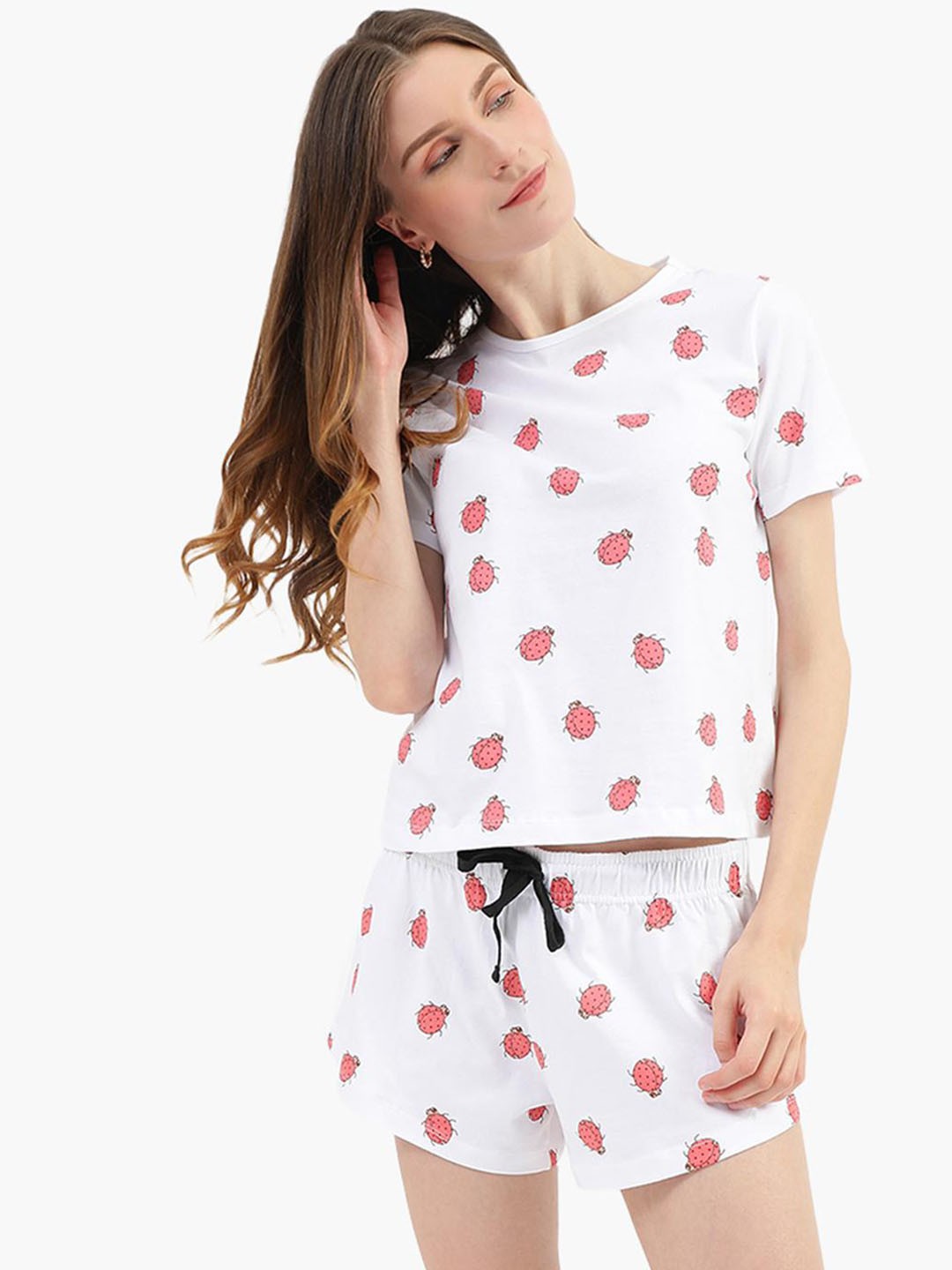 

Virgio Conversational Printed Pure Cotton Night Suits, White