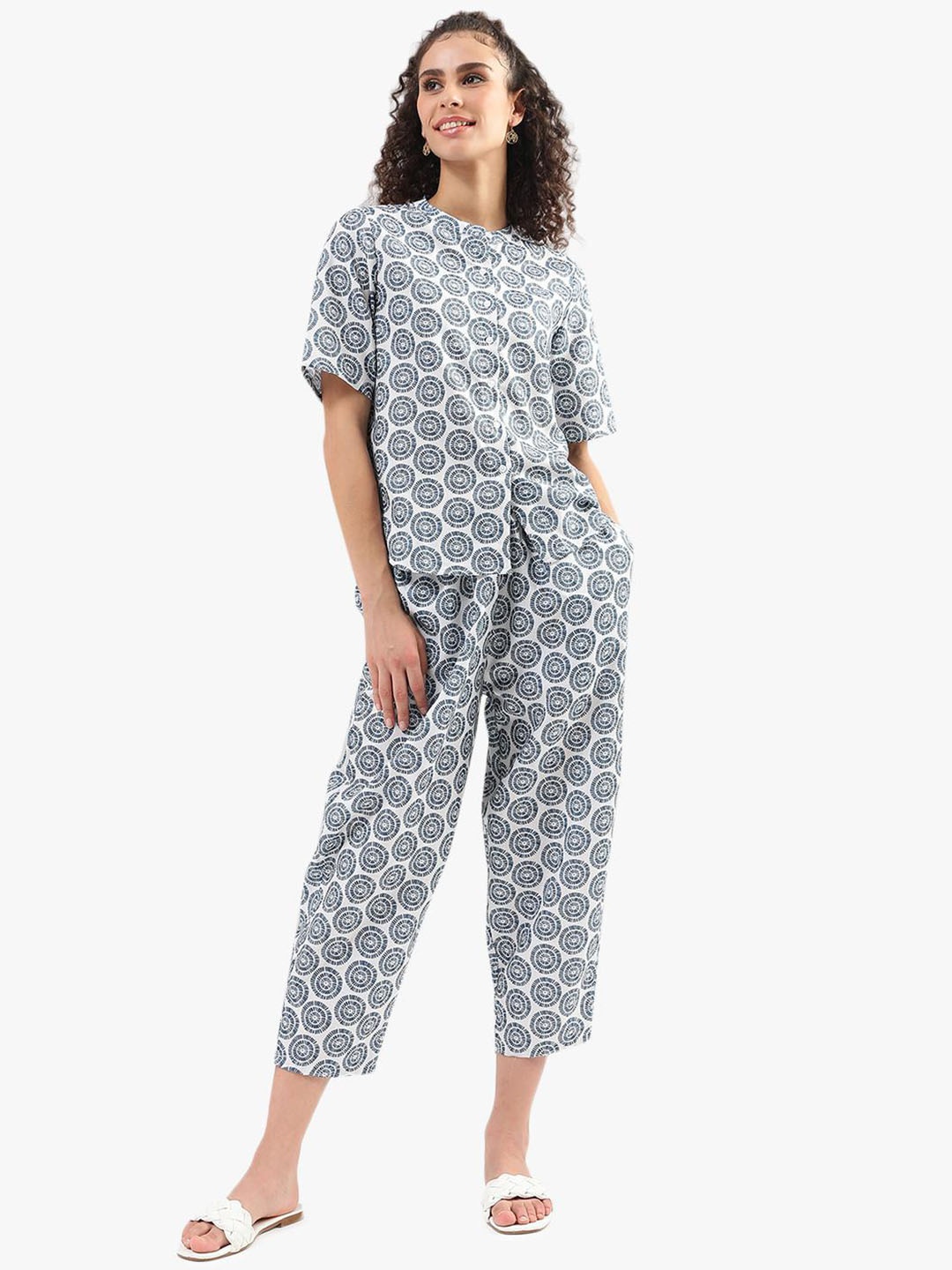 

Virgio Printed Pure Cotton Top and Trousers, White