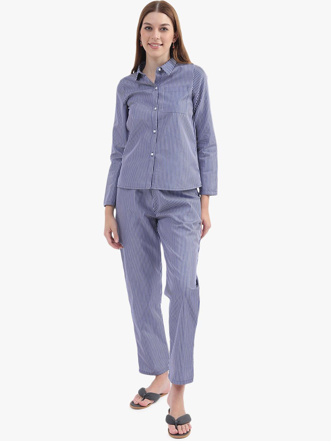 

Virgio Striped Pure Cotton Shirt With Trouser, Blue