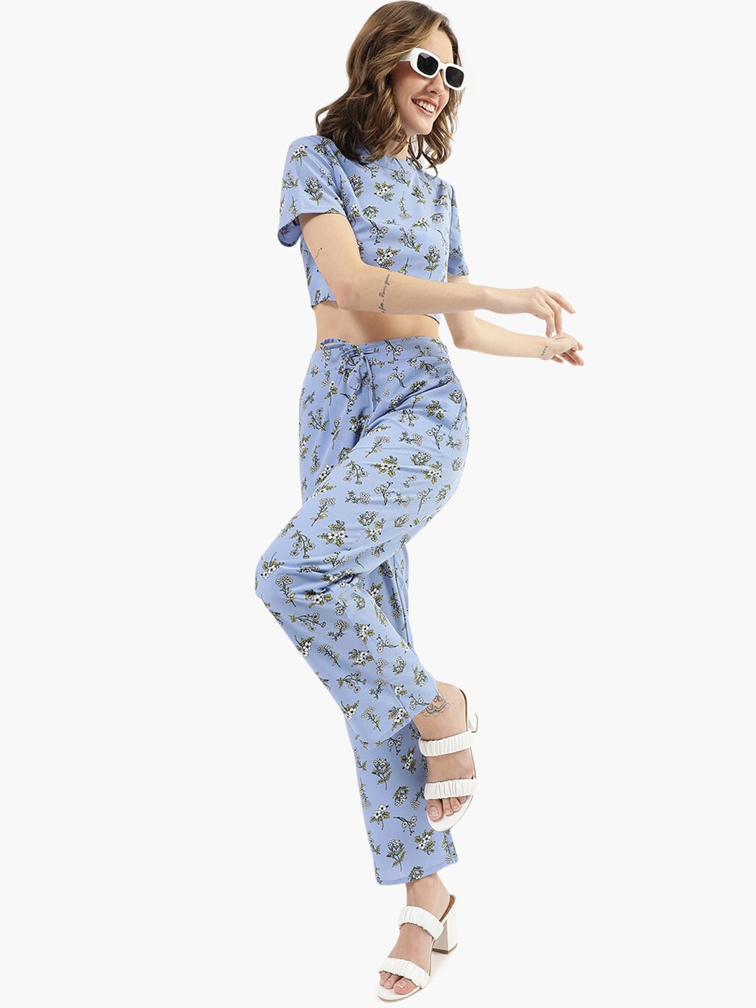 

Virgio Floral Printed Top With Trouser, Blue