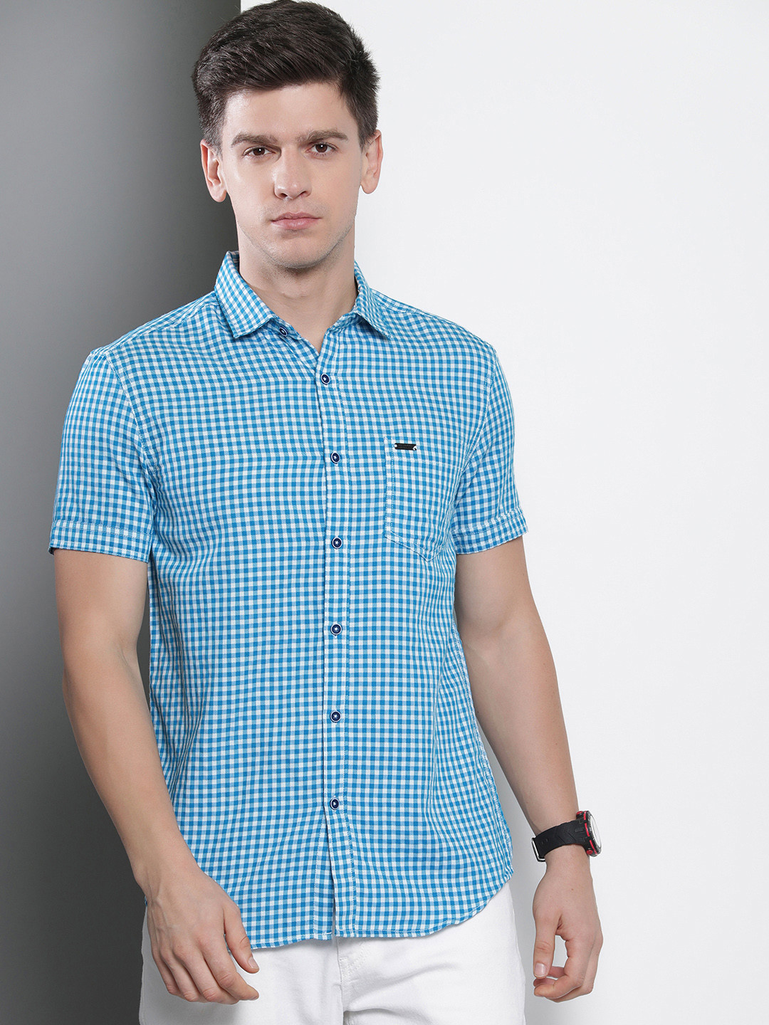 

The Indian Garage Co Men Slim Fit Grid Tattersall Checked Casual Shirt, Blue