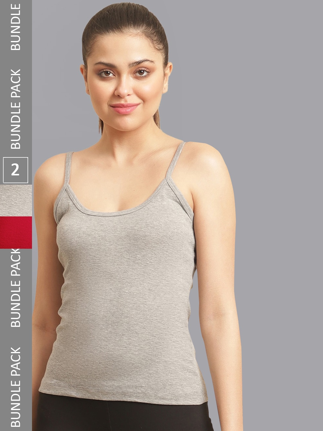 

FBAR Pack Of 2 Non-Padded Bio Wash Pure Cotton Camisoles, Grey