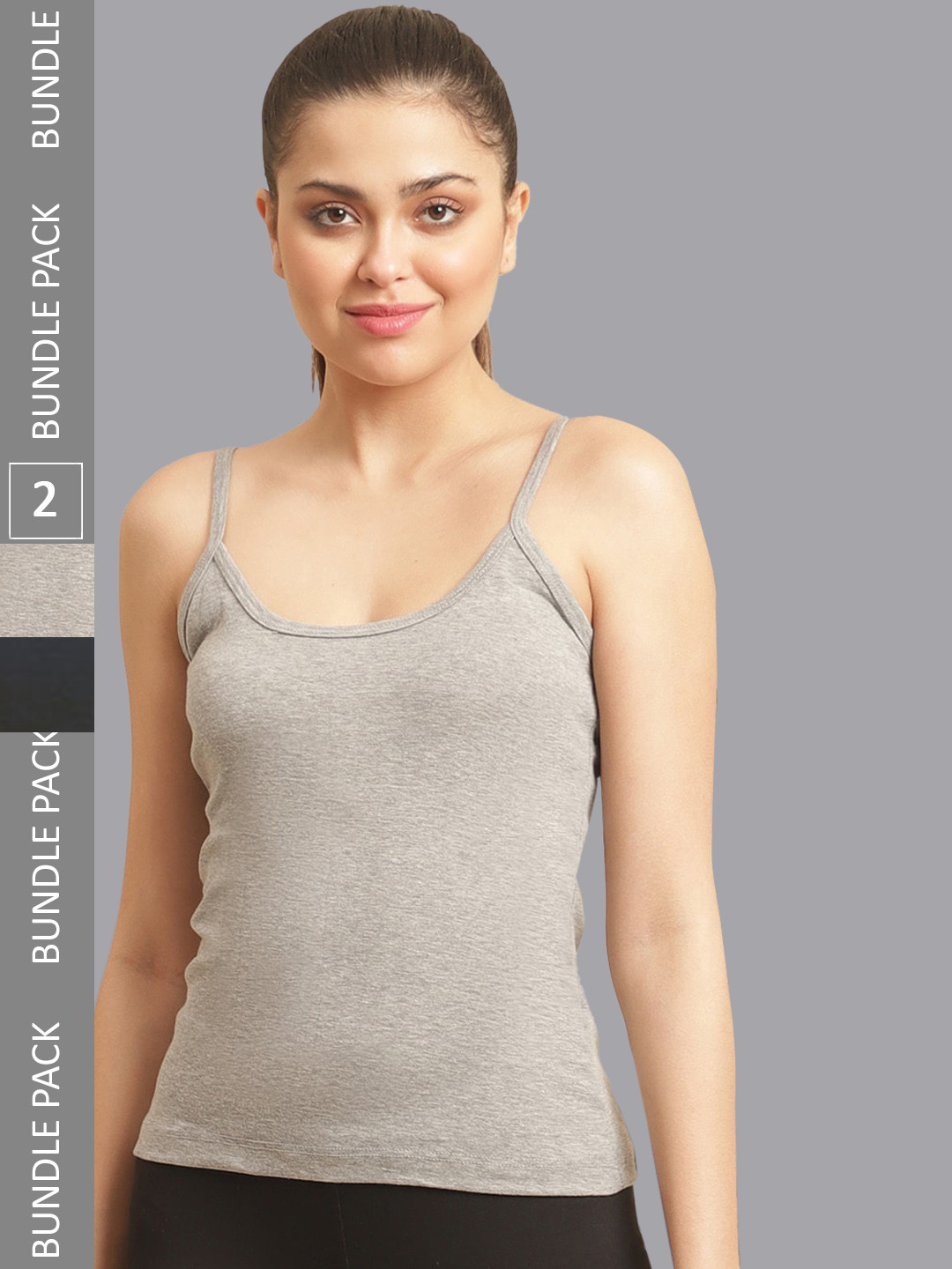 

FBAR Pack Of 2 Non-Padded Pure Cotton Camisoles, Grey
