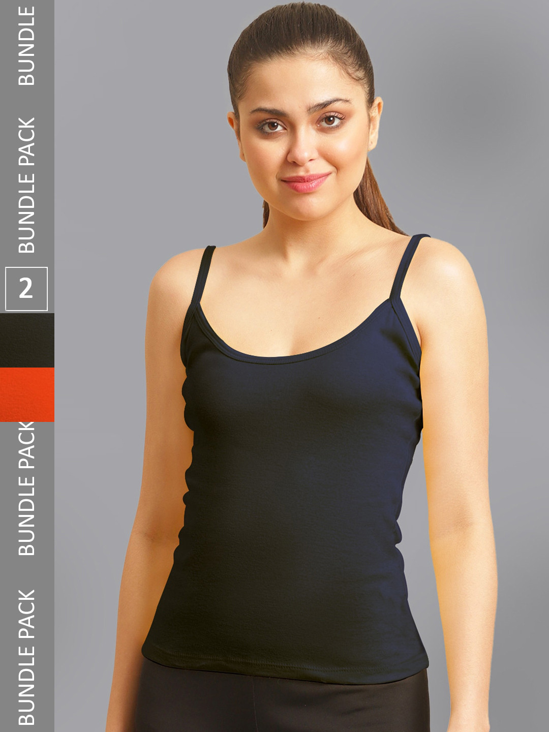 

FBAR Pack Of 2 Non-Padded Pure Cotton Camisoles, Orange