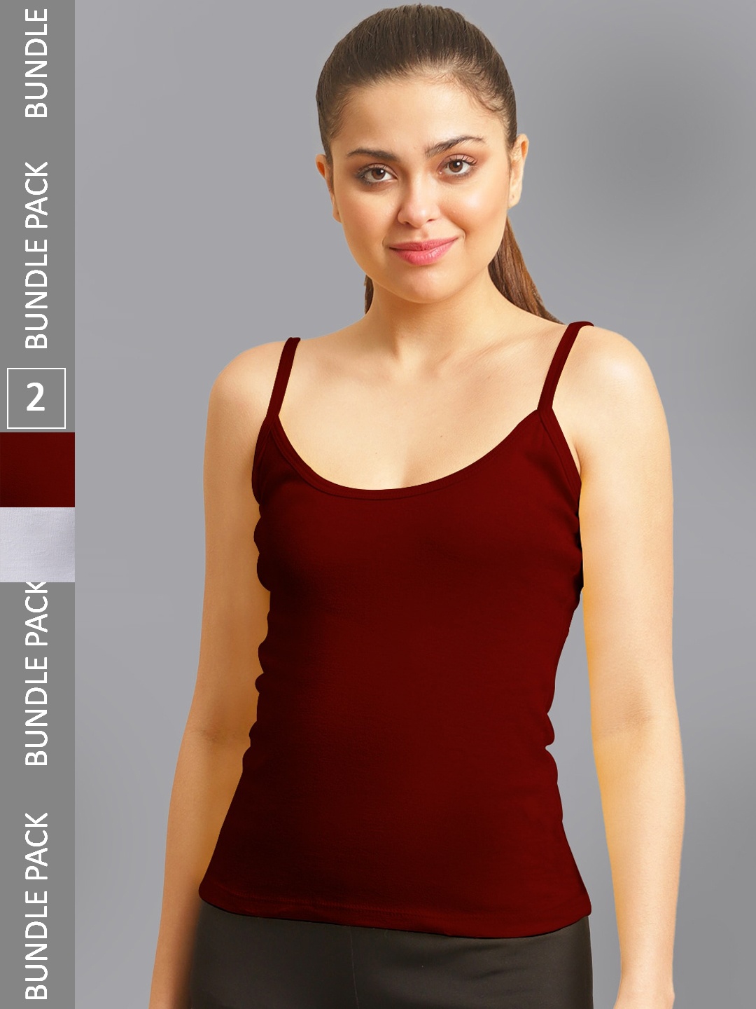 

FBAR Pack Of 2 Non-Padded Bio Wash Pure Cotton Camisoles, Maroon