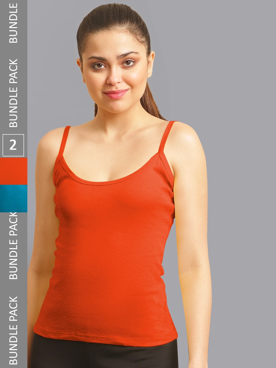

FBAR Pack Of 2 Non-Padded Bio Wash Pure Cotton Camisoles, Orange