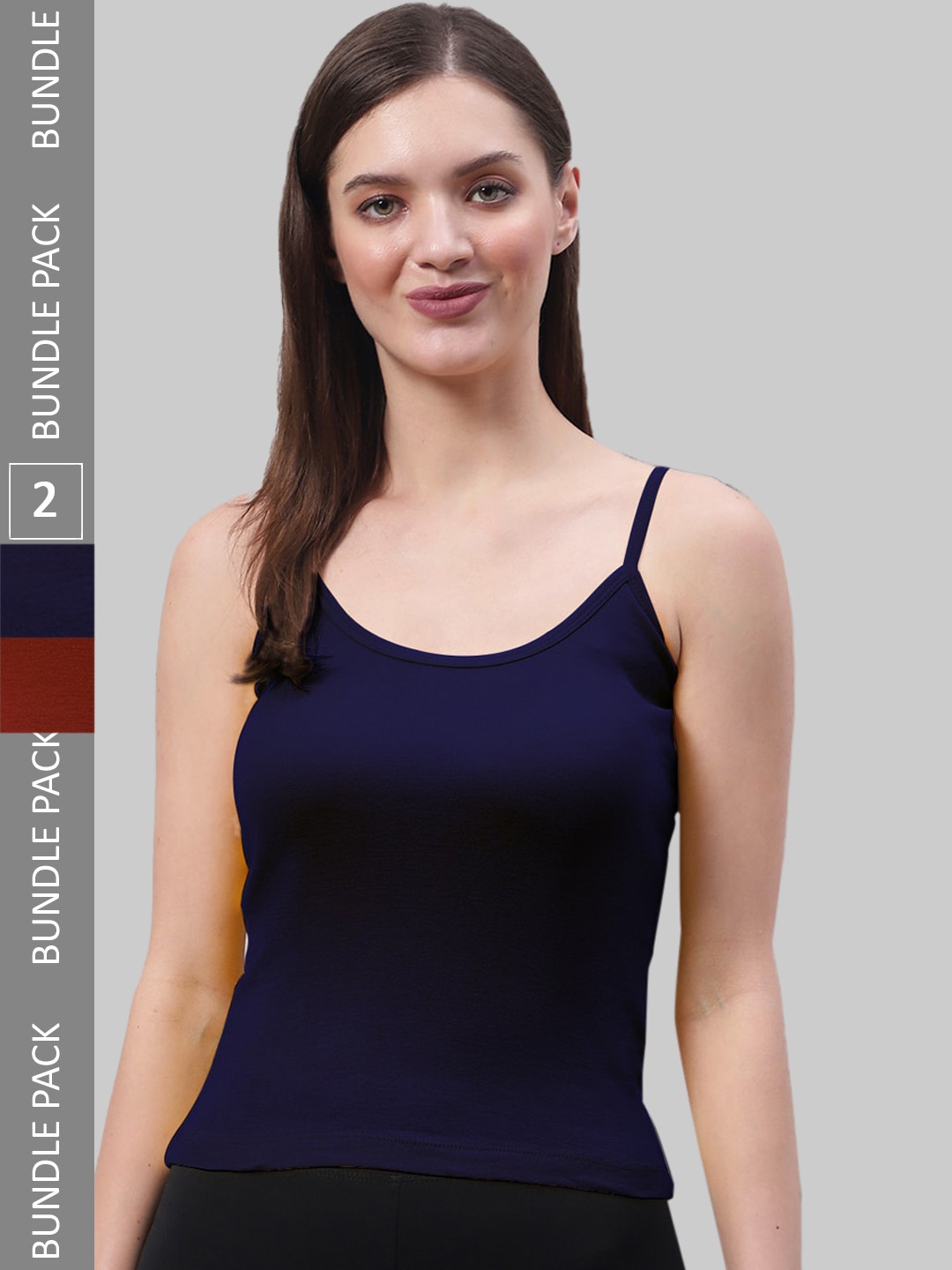 

FBAR Pack Of 2 Non-Padded Pure Cotton Camisoles, Navy blue