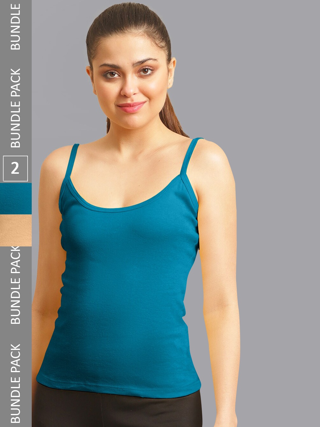 

FBAR Pack Of 2 Non-Padded Pure Cotton Skin Friendly Camisoles, Turquoise blue