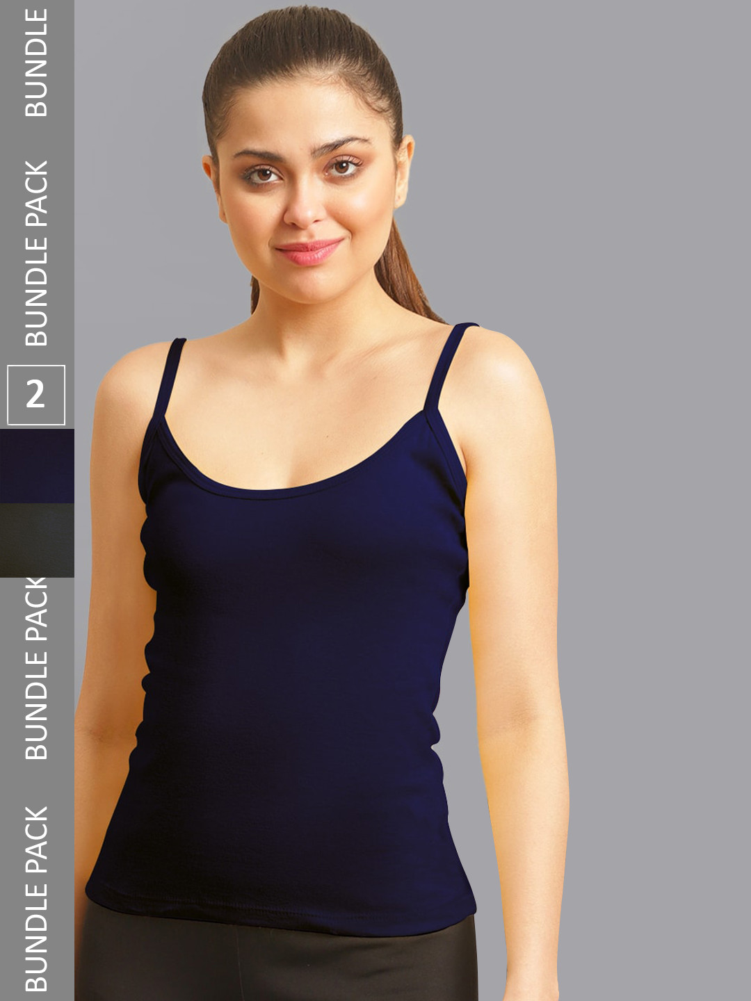 

FBAR Pack Of 2 Non-Padded Bio Wash Pure Cotton Camisoles, Blue