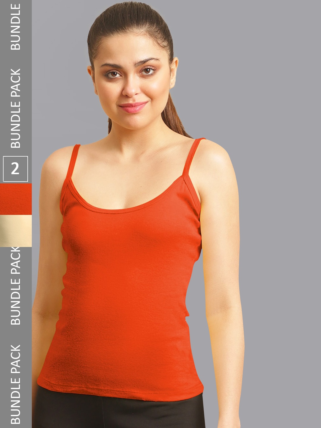 

FBAR Pack Of 2 Non-Padded Pure Cotton 180 GSM Camisoles, Orange
