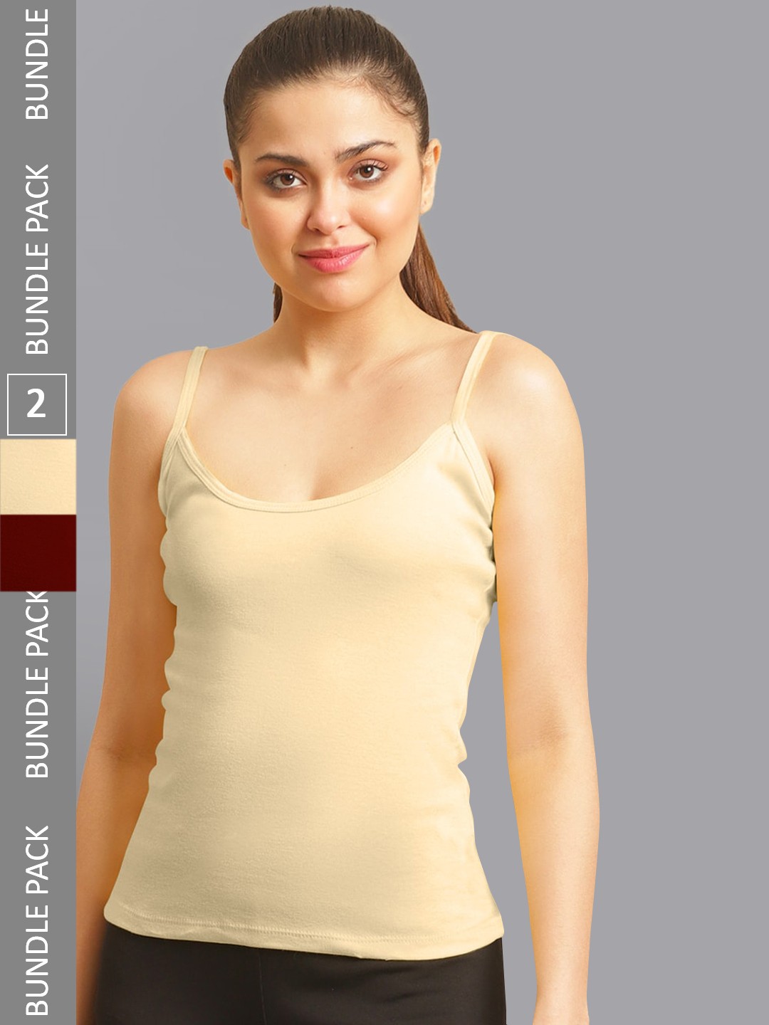 

FBAR Pack Of 2 Non-Padded Bio Wash Pure Cotton Camisoles, Beige