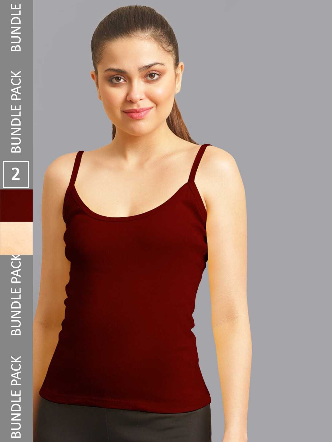 

FBAR Pack Of 2 Non-Padded Bio Wash Pure Cotton Camisoles, Maroon