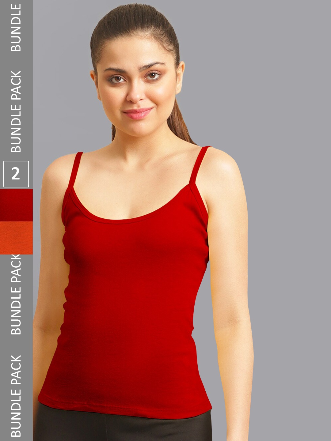 

FBAR Pack Of 2 Non-Padded Pure Cotton Camisoles, Red