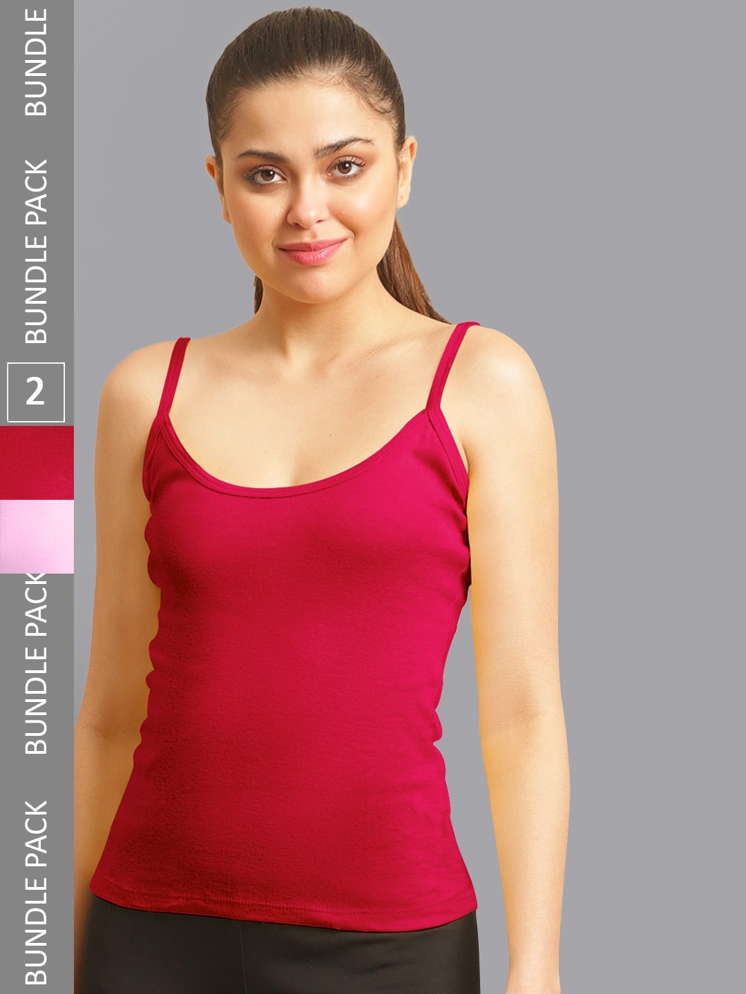 

FBAR Pack Of 2 Non-Padded Pure Cotton 180 GSM Camisoles, Pink