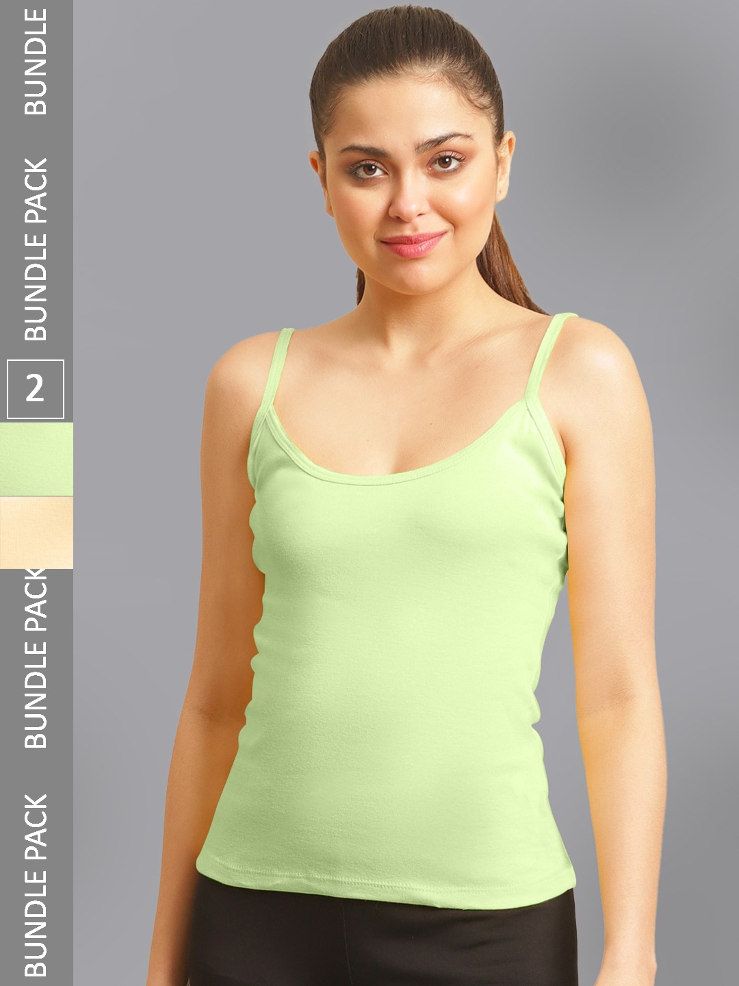 

FBAR Pack Of 2 Non-Padded Bio Wash Pure Cotton Camisoles, Beige