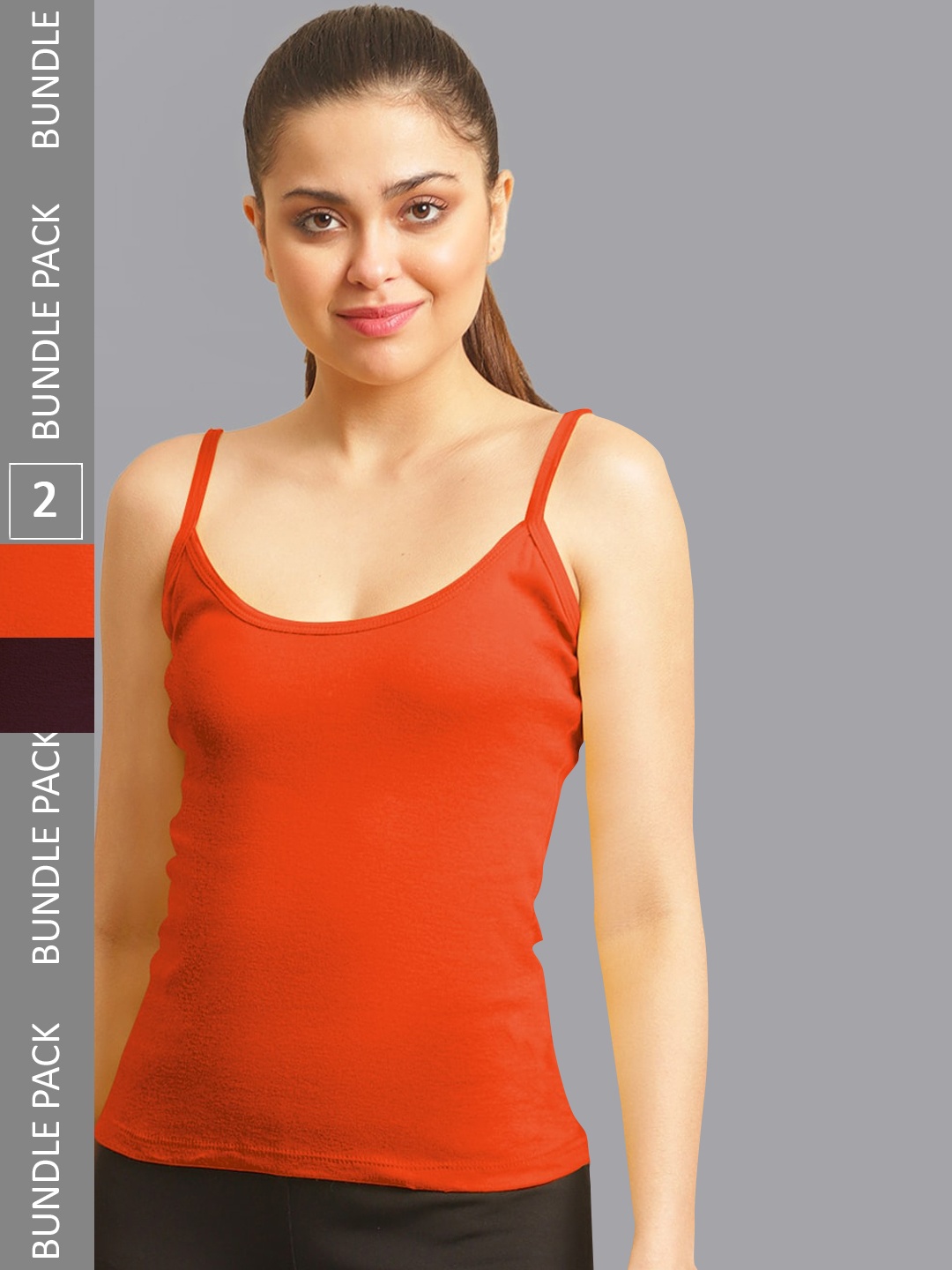 

FBAR Pack Of 2 Non-Padded Pure Cotton Camisoles, Orange