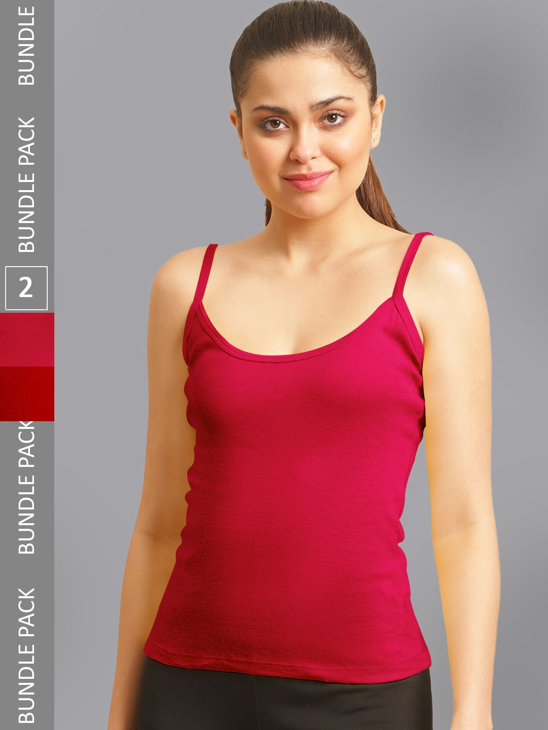 

FBAR Pack Of 2 Non-Padded Pure Cotton Camisoles, Red