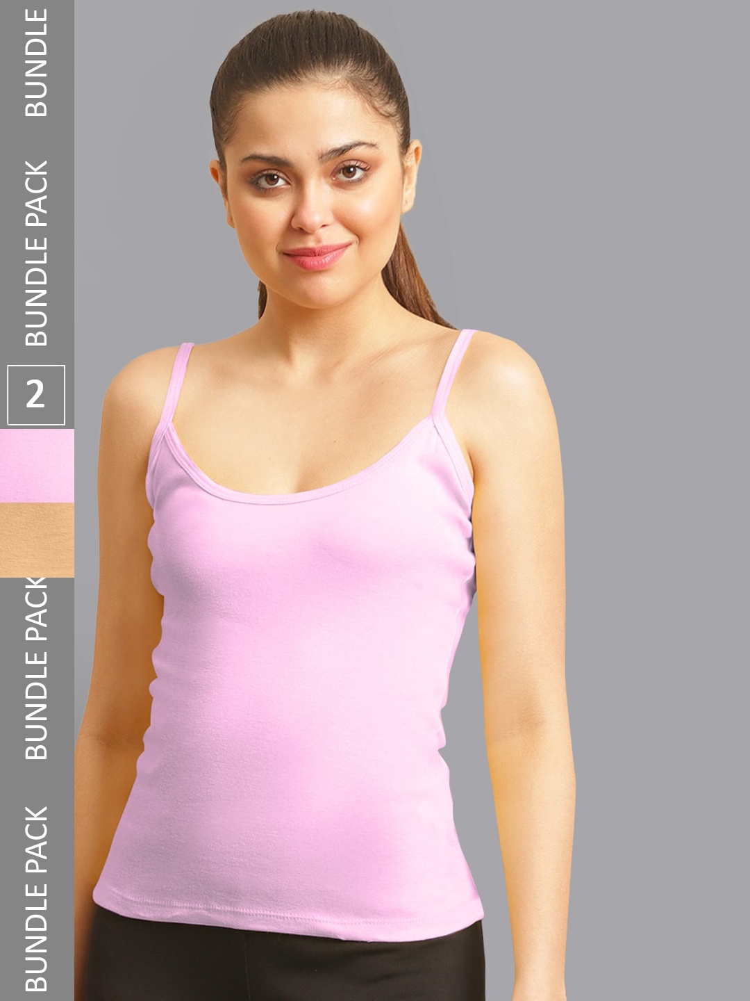 

FBAR Pack Of 2 Non-Padded Pure Cotton 180 GSM Camisoles, Pink