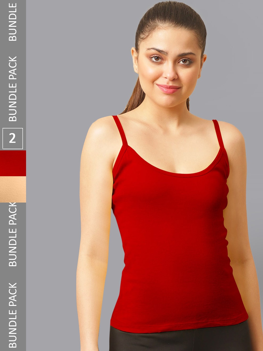 

FBAR Pack Of 2 Non-Padded Pure Cotton Camisoles, Red