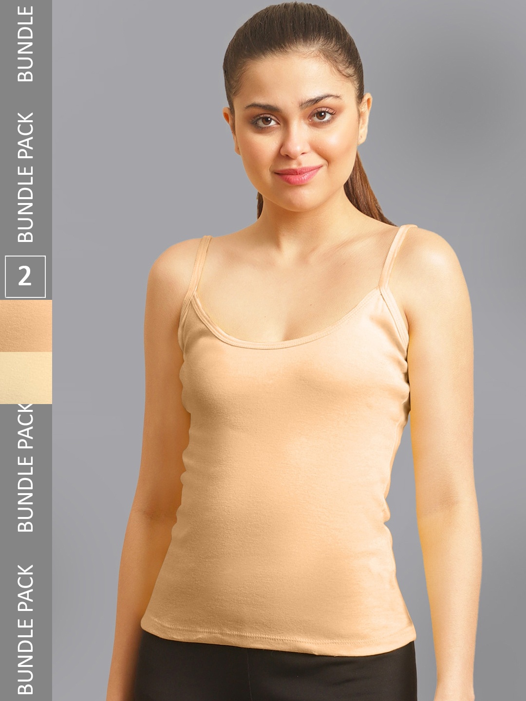 

FBAR Pack Of 2 Non Padded Pure Cotton Camisoles, Beige