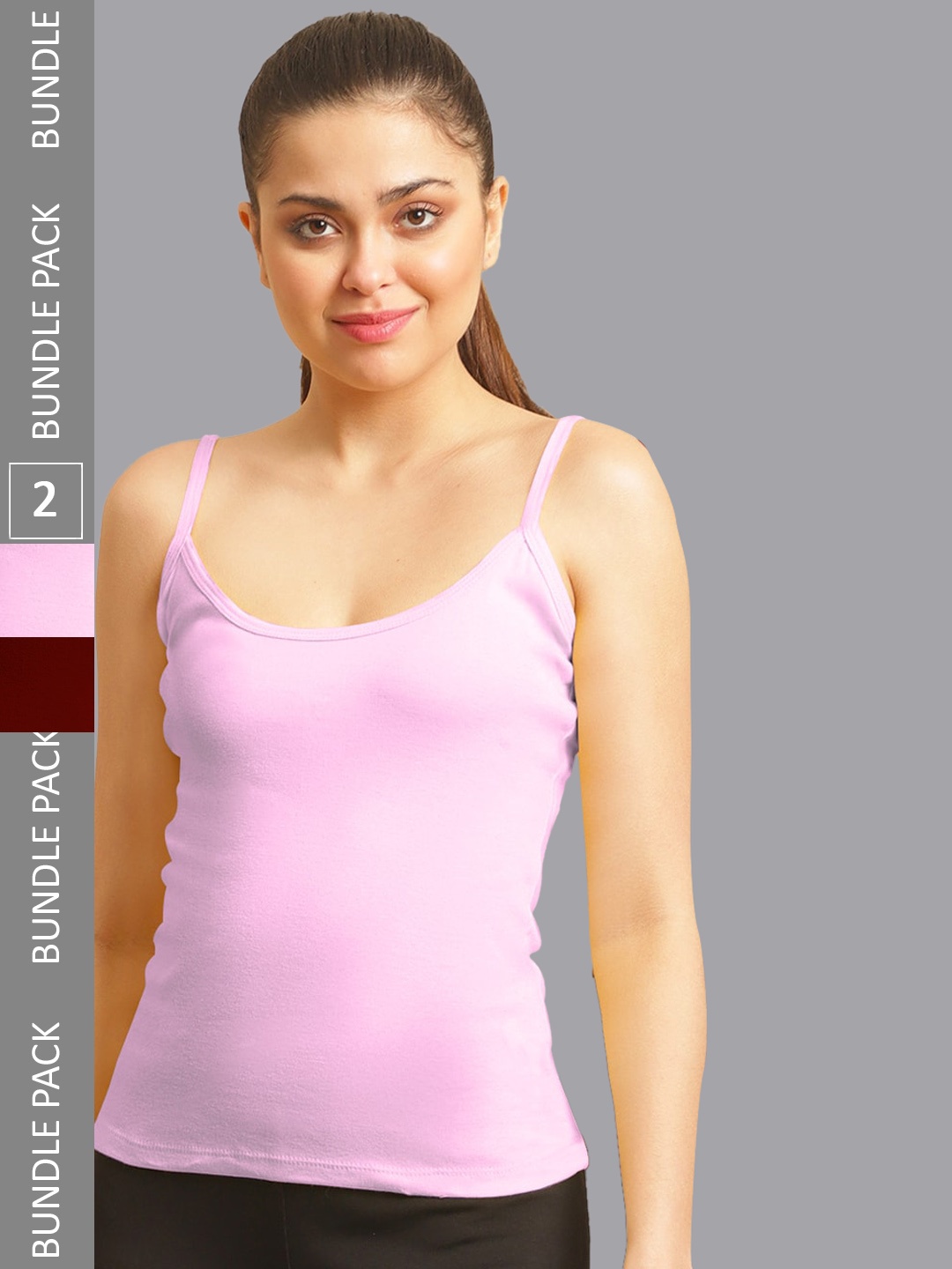 

FBAR Pack Of 2 Non-Padded Bio Wash Pure Cotton Camisoles, Pink