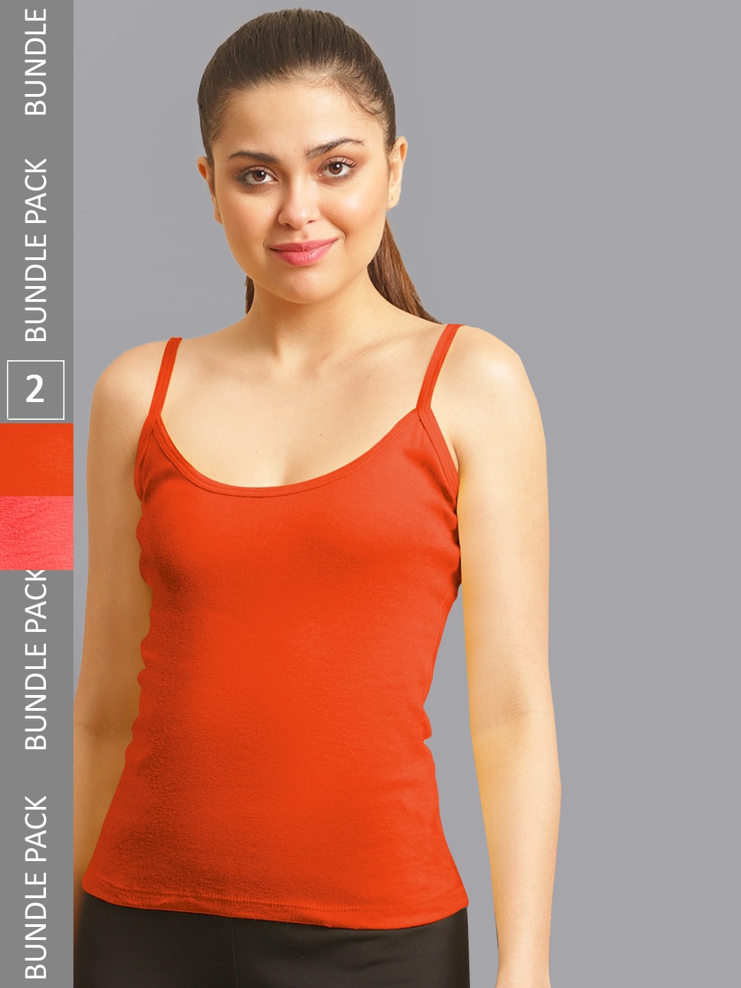 

FBAR Pack Of 2 Non-Padded Bio Wash Pure Cotton Camisoles, Orange