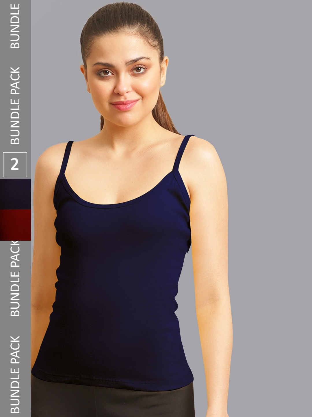 

FBAR Pack Of 2 Non-Padded Pure Cotton Skin Friendly Camisoles, Navy blue