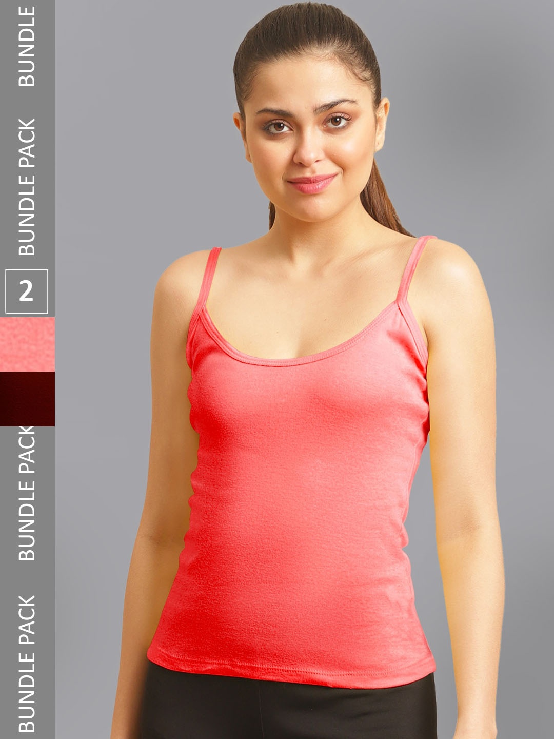 

FBAR Pack Of 2 Non-Padded Bio Wash Pure Cotton Camisoles, Pink