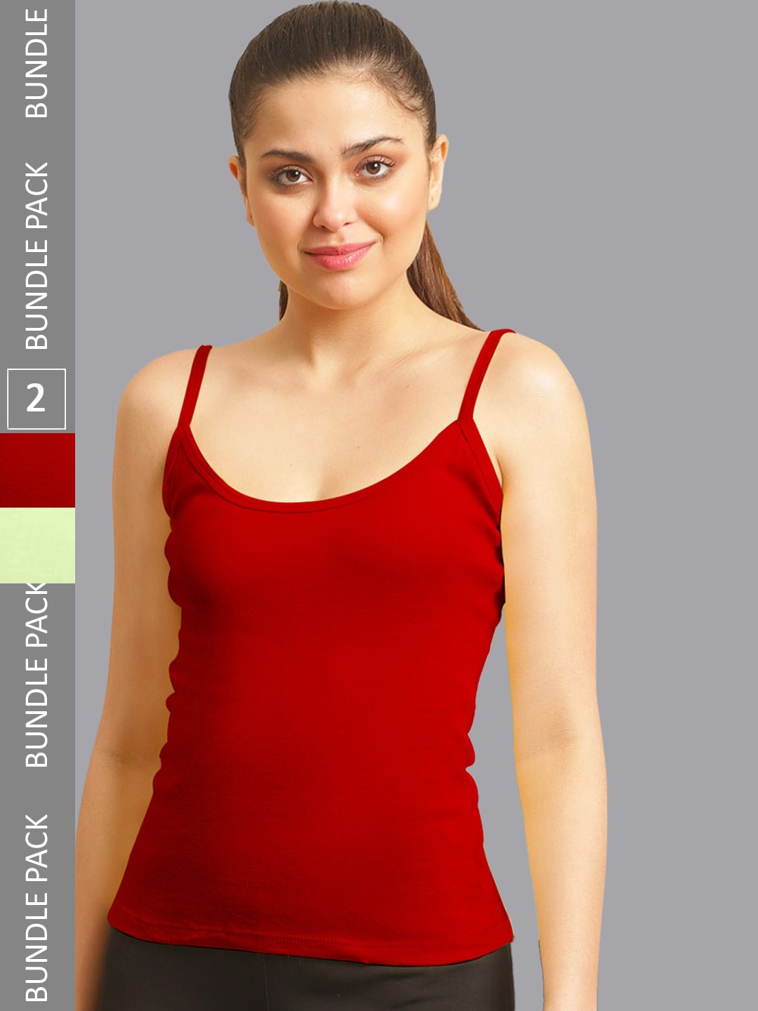 

FBAR Pack Of 2 Non-Padded Pure Cotton Bio Wash Camisoles, Red